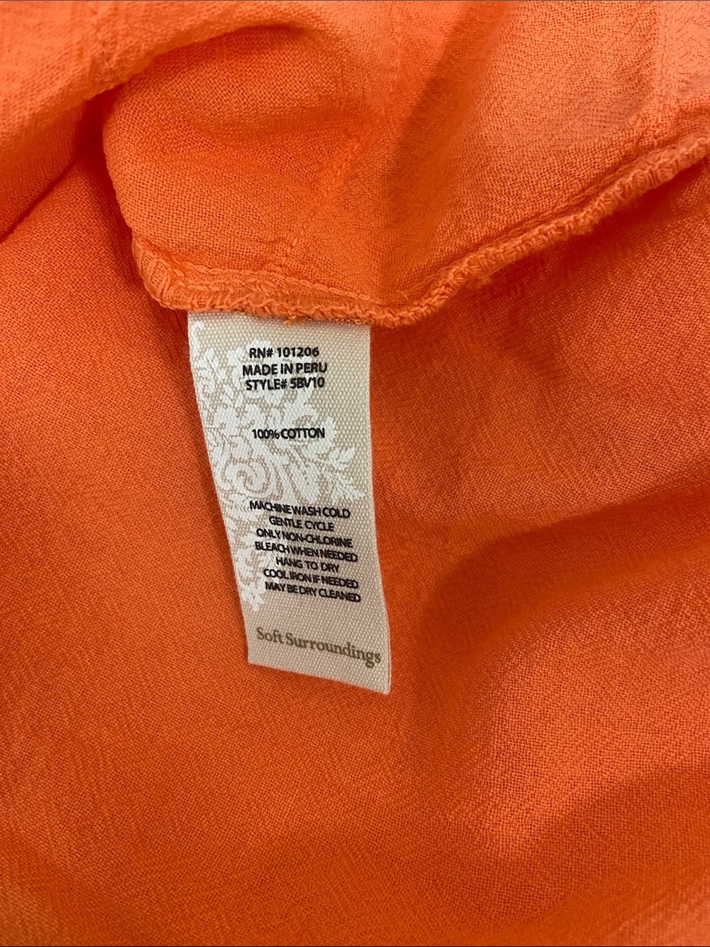 Soft Surroundings Orange 100% Cotton Lightweight Chic Embroidered Blouse Size 2X - Picture 7 of 7